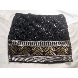 Express Womens Small Black Stretch Knit Aztec Sequin Embellished Mini Skirt BL